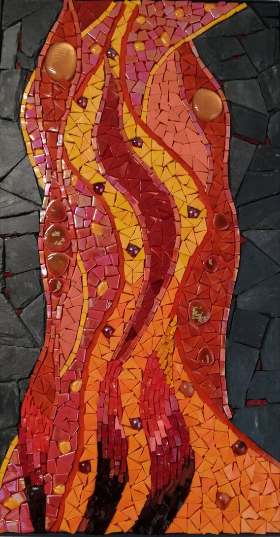 Panneau mural en mosaïque abstrait représentant une silhouette en dégradé orange et rouge